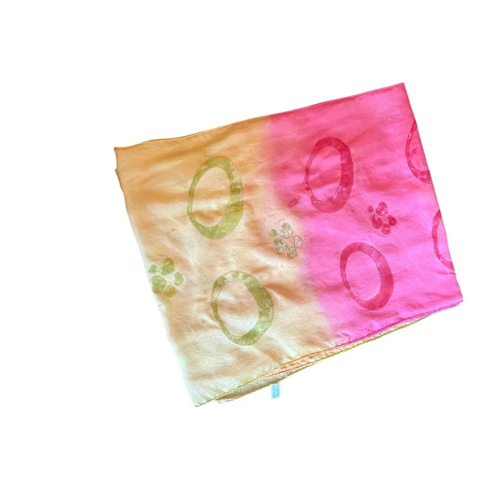 Silk Scarf Pink Yellow Ombre Paw Print Circle Art Scarf Rectangular